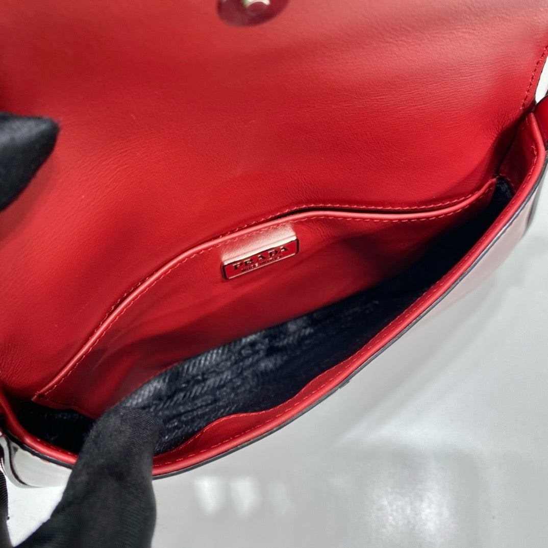 inside of red prada cleo shoulder bag