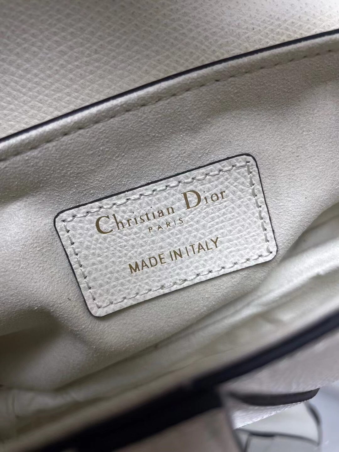 Christian Dior print inside Dior Saddle Bag with Strap White Grained Calfskin