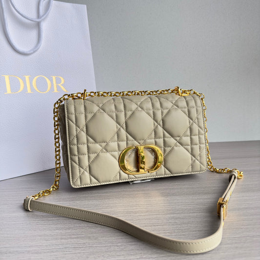 Dior Caro Bag Quilted Macrocannage Beige Platinum Grade