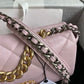 Chanel 19 handbag Pink Lamb Skin Gold-Tone Silver-Tone Small