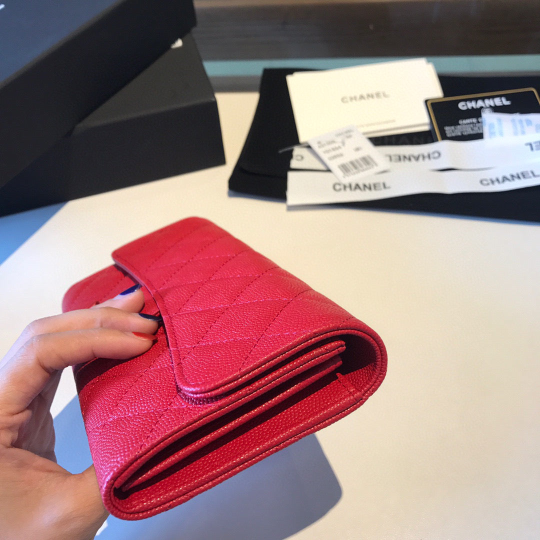 Chanel Bi-Fold Red Wallet Calf Skin High Grade