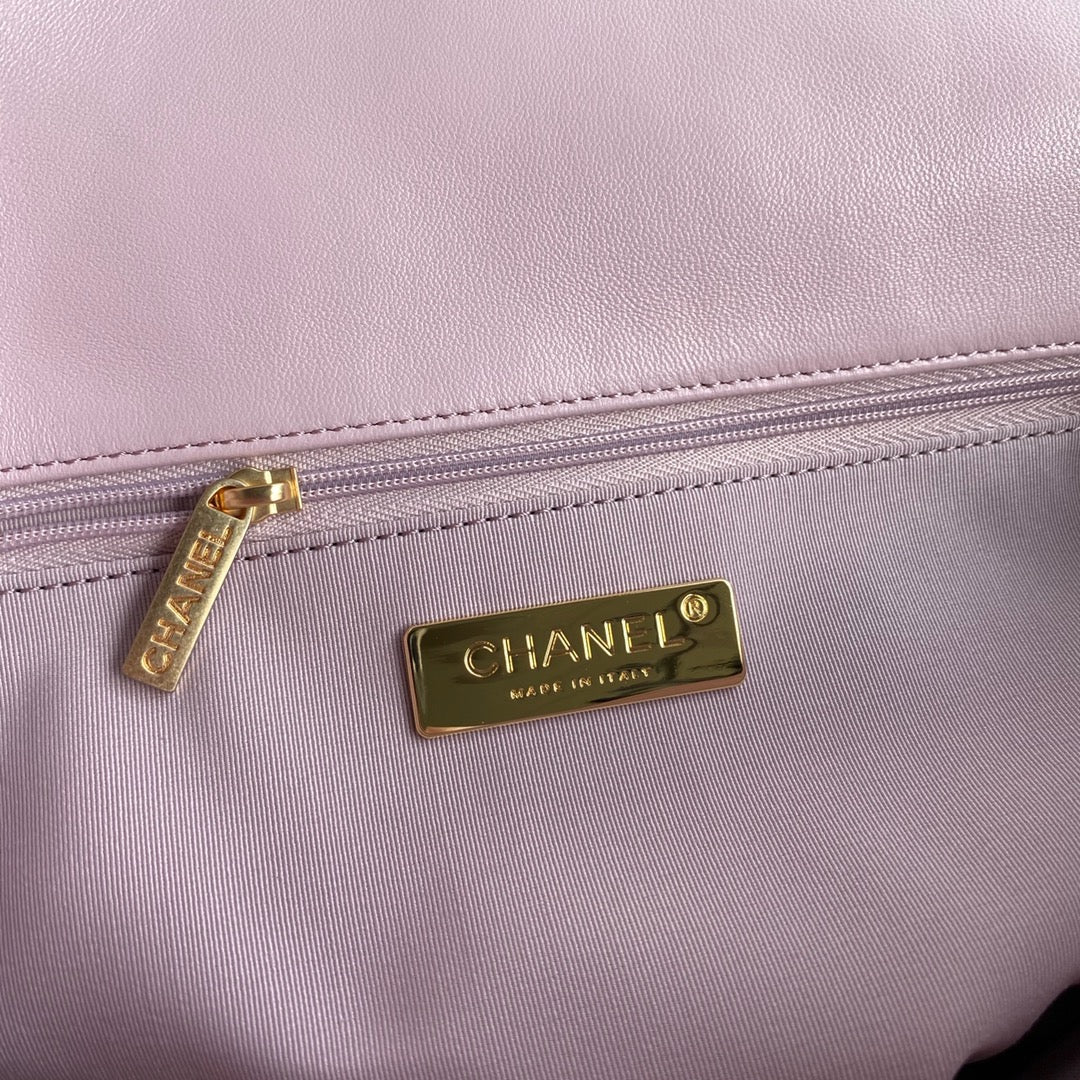 Chanel 19 handbag Pink Lamb Skin Gold-Tone Silver-Tone Small