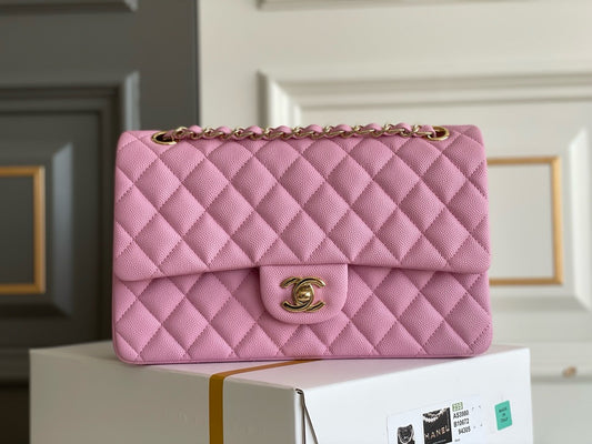 Chanel Classic Flap Bag Grained Calf Skin Pink Upper Grade