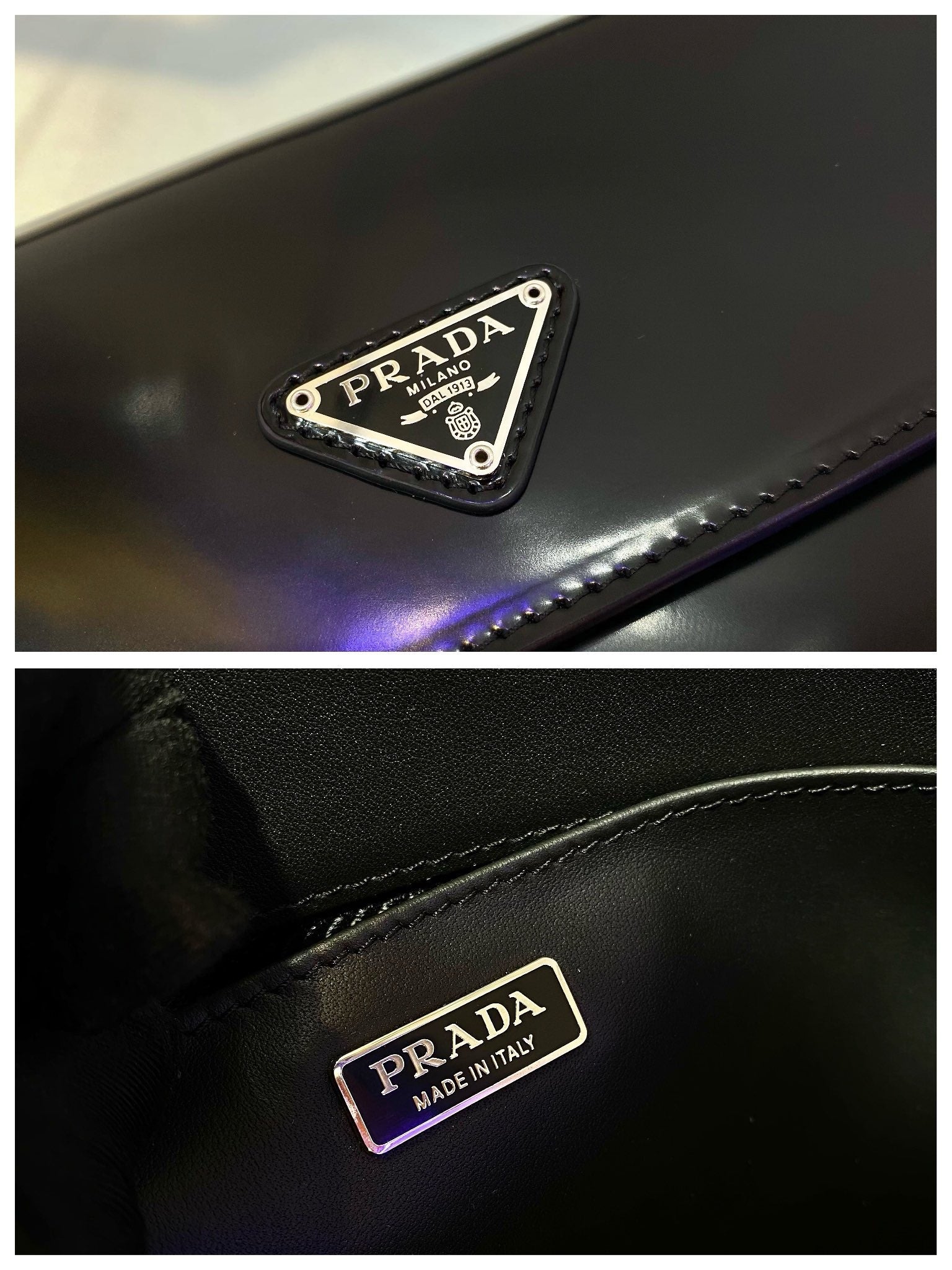 Prada logo on black Prada Cleo bag