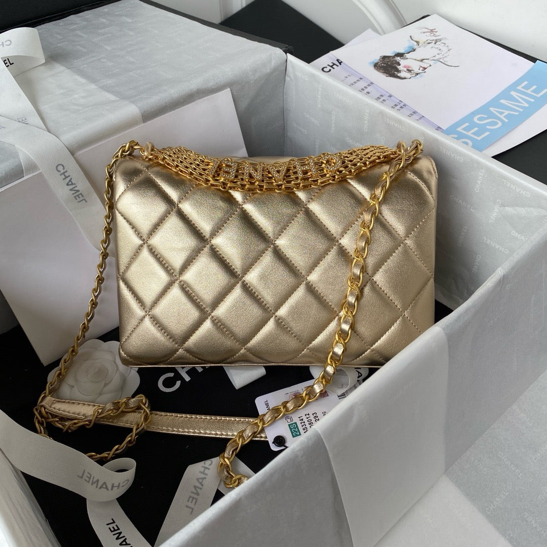 Gold Chanel Crystal Messenger bag