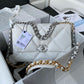 white chanel 19 handbag in silver hardware lamb skin