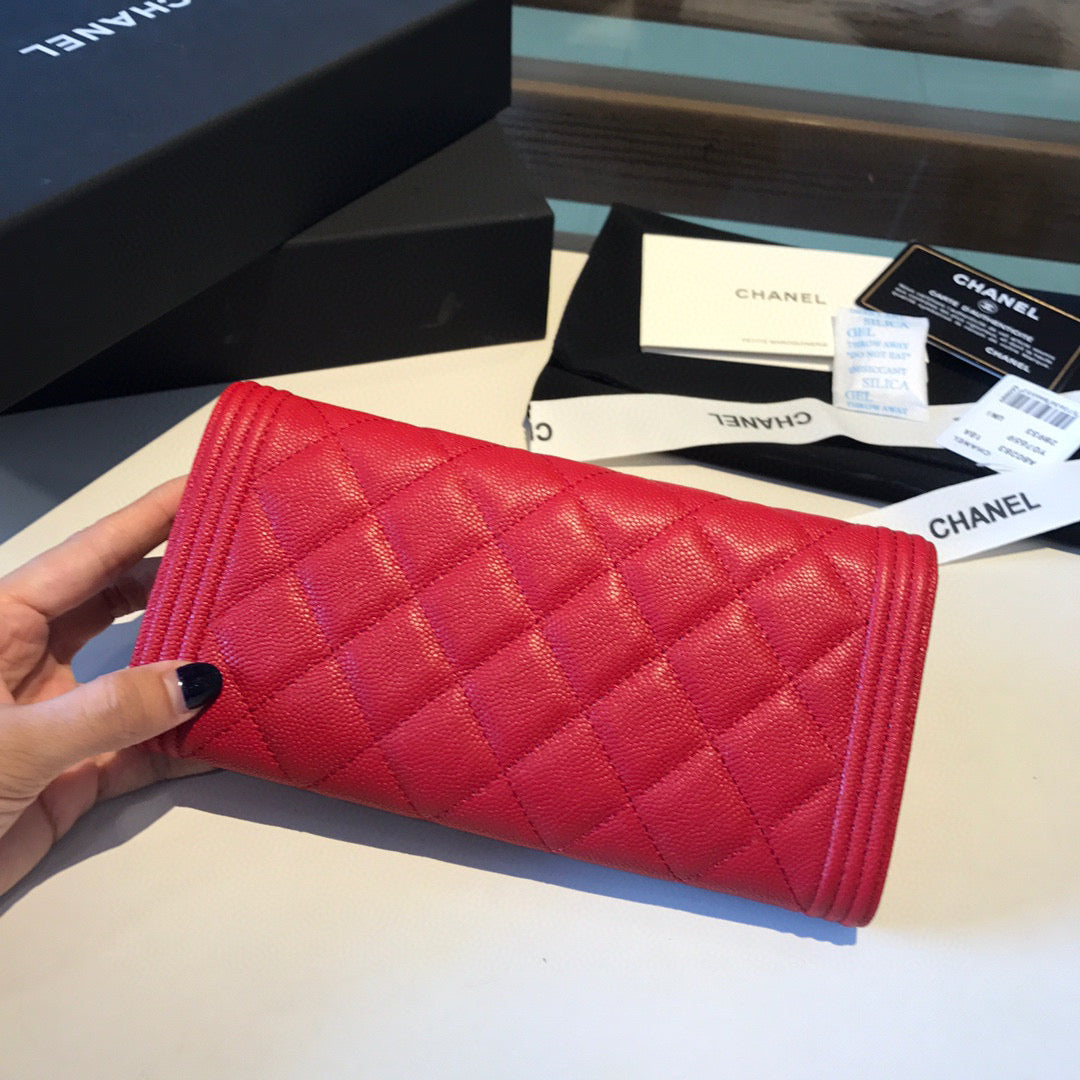 Chanel Bi-Fold Red Boy Wallet High Grade