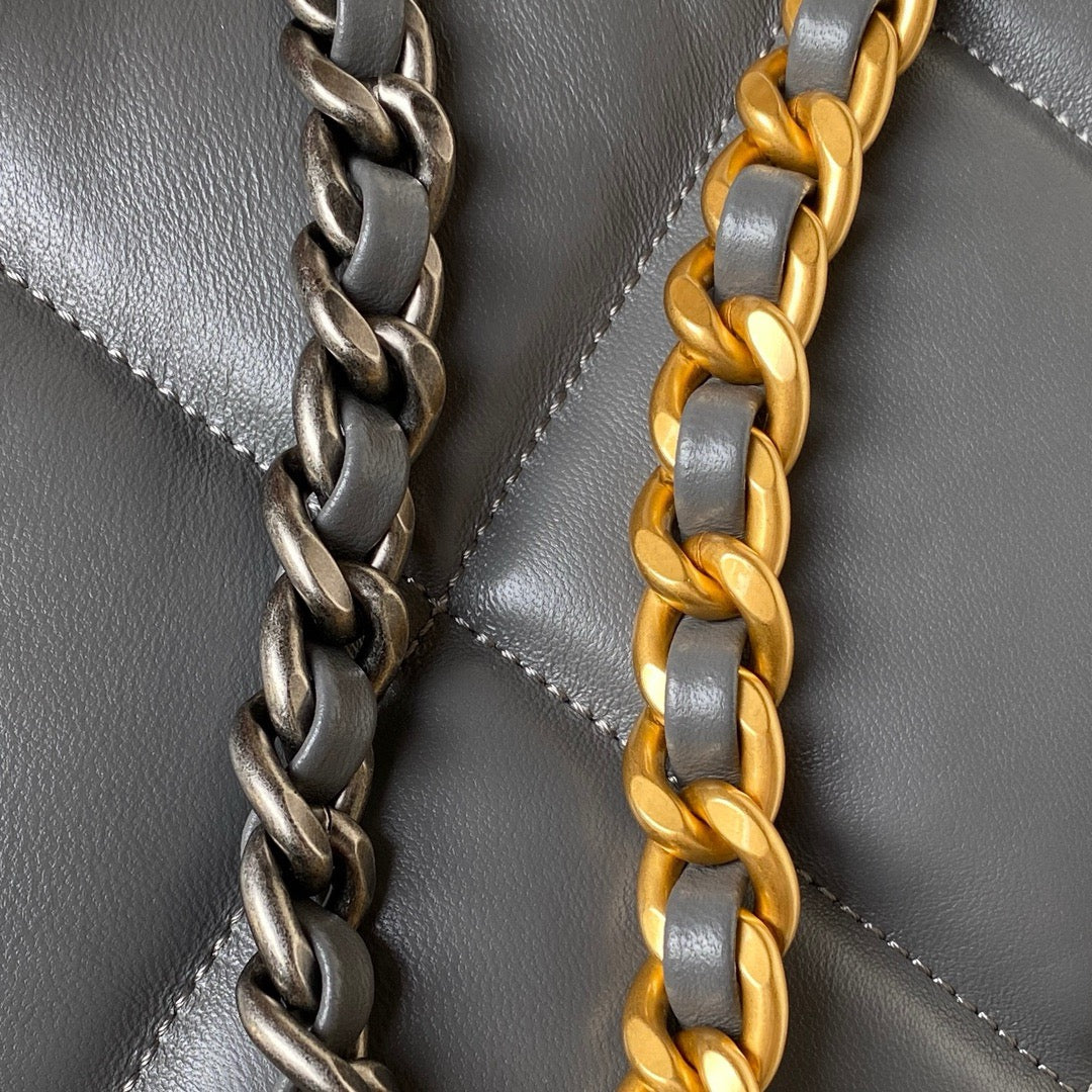 grey and gold chain strap of grey chanel 24c hobo bag chanel 19 bag lamb skin