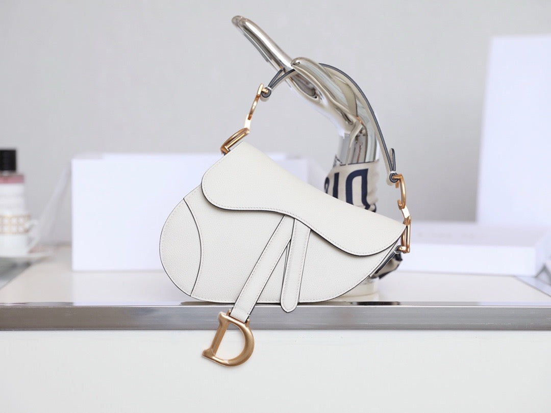 Dior Saddle Bag with Strap White Grained Calfskin High Grade