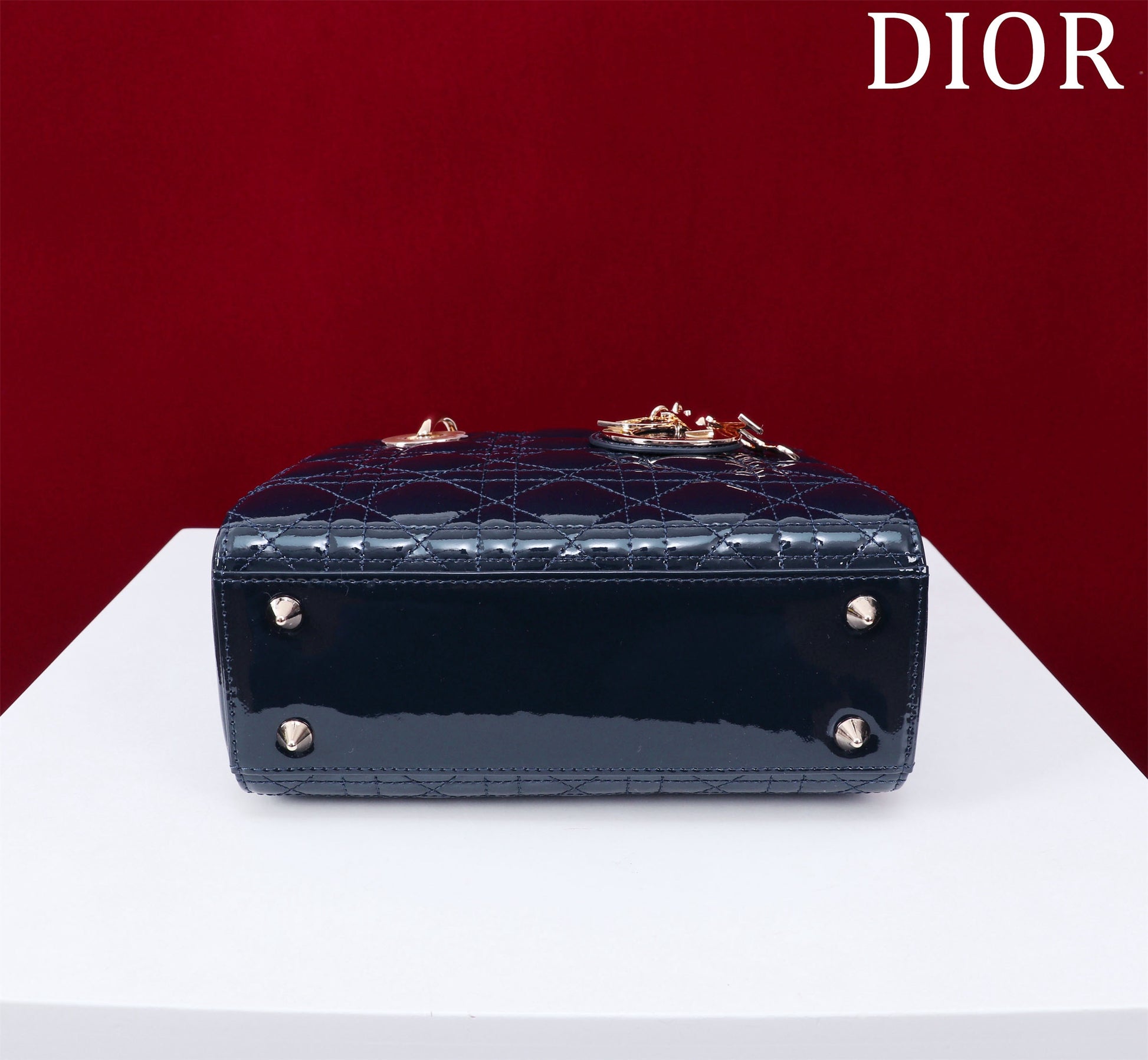 bottom of blue patent leather lady dior