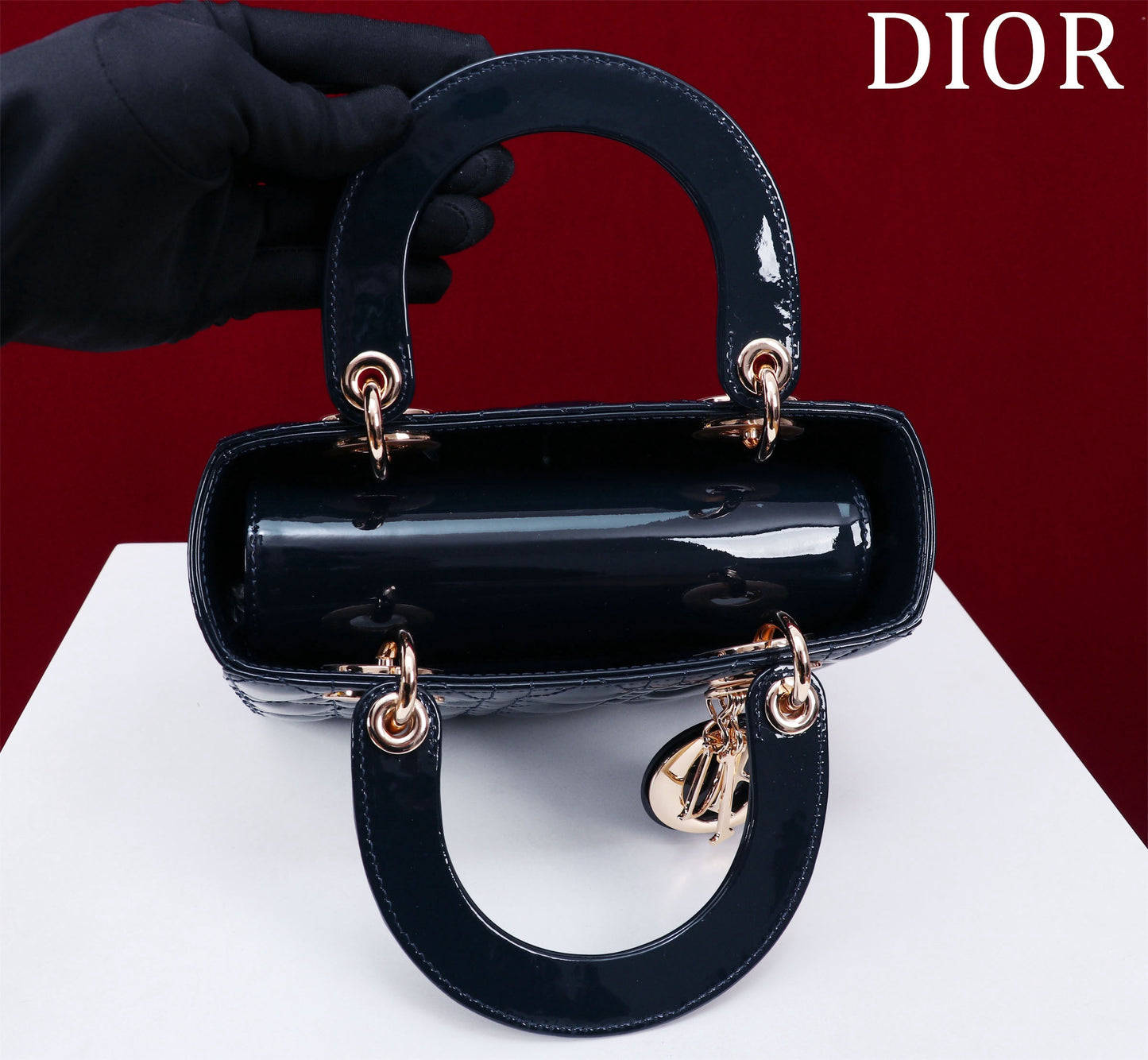 Small Lady Dior My ABCDior Bag Patent Cannage Calf Skin Black - High Grade