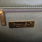 gold chanel logo inside khaki chanel 19 handbag lamb skin silver hardware
