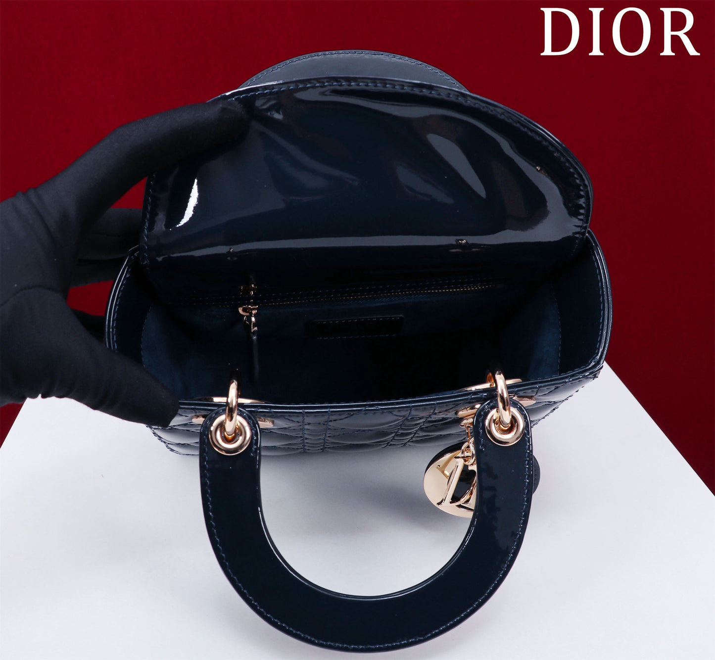 Small Lady Dior My ABCDior Bag Patent Cannage Calf Skin Black - High Grade