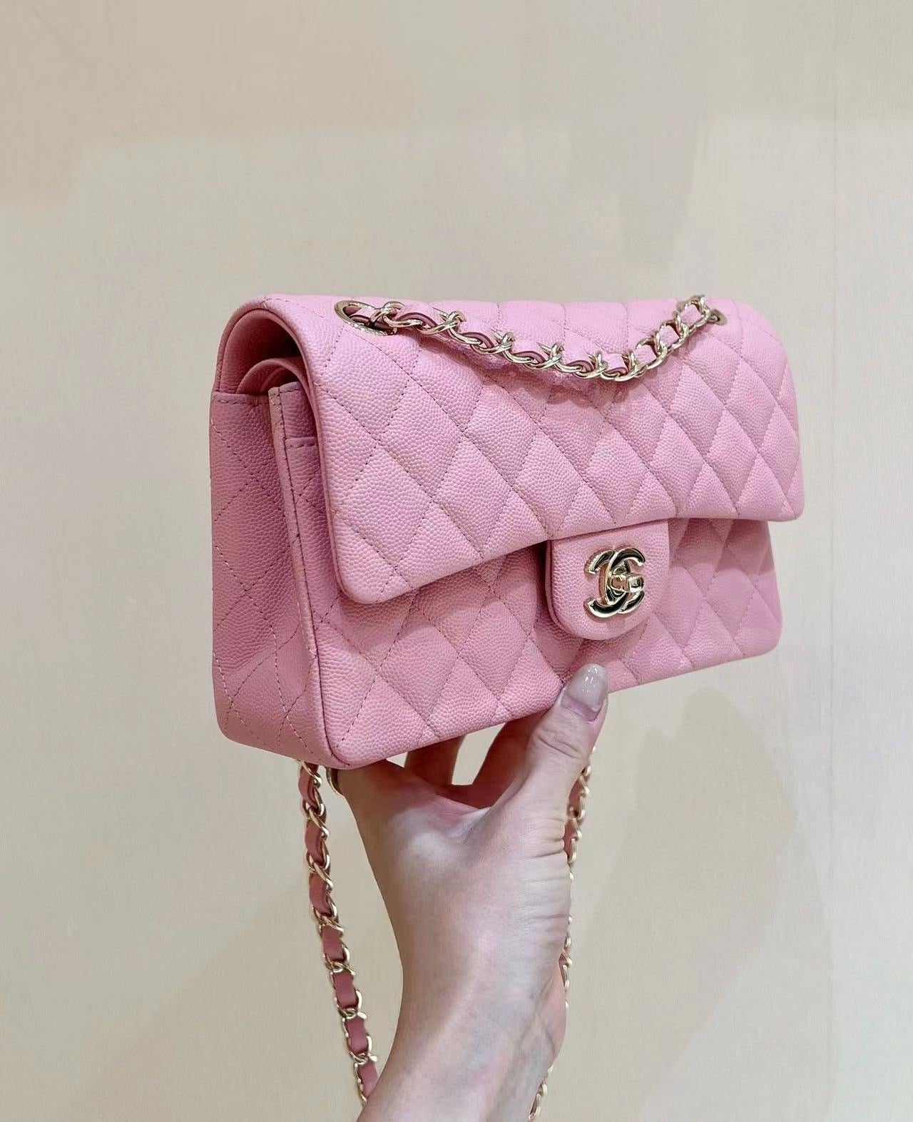 Platinum Grade Chanel Pink Classic Flap Bag Grained Calf Skin Medium