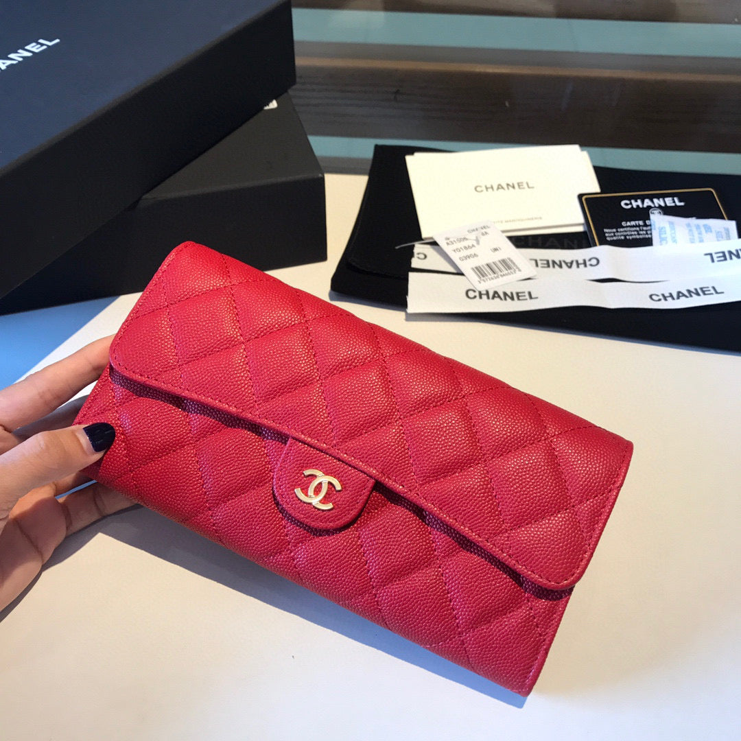 Chanel Bi-Fold Red Wallet Calf Skin High Grade
