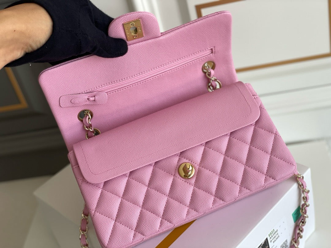 Chanel Classic Flap Bag Grained Calf Skin Pink Upper Grade