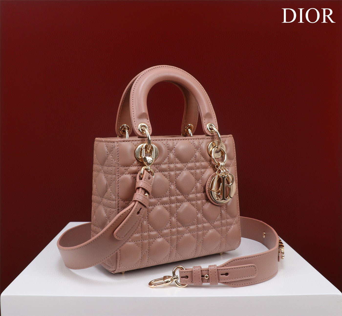 Lady Dior Lamb Skin ABCDior Bag High Grade - Rouge Pink