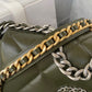 gold chain strap of khaki chanel 19 handbag lamb skin silver hardware