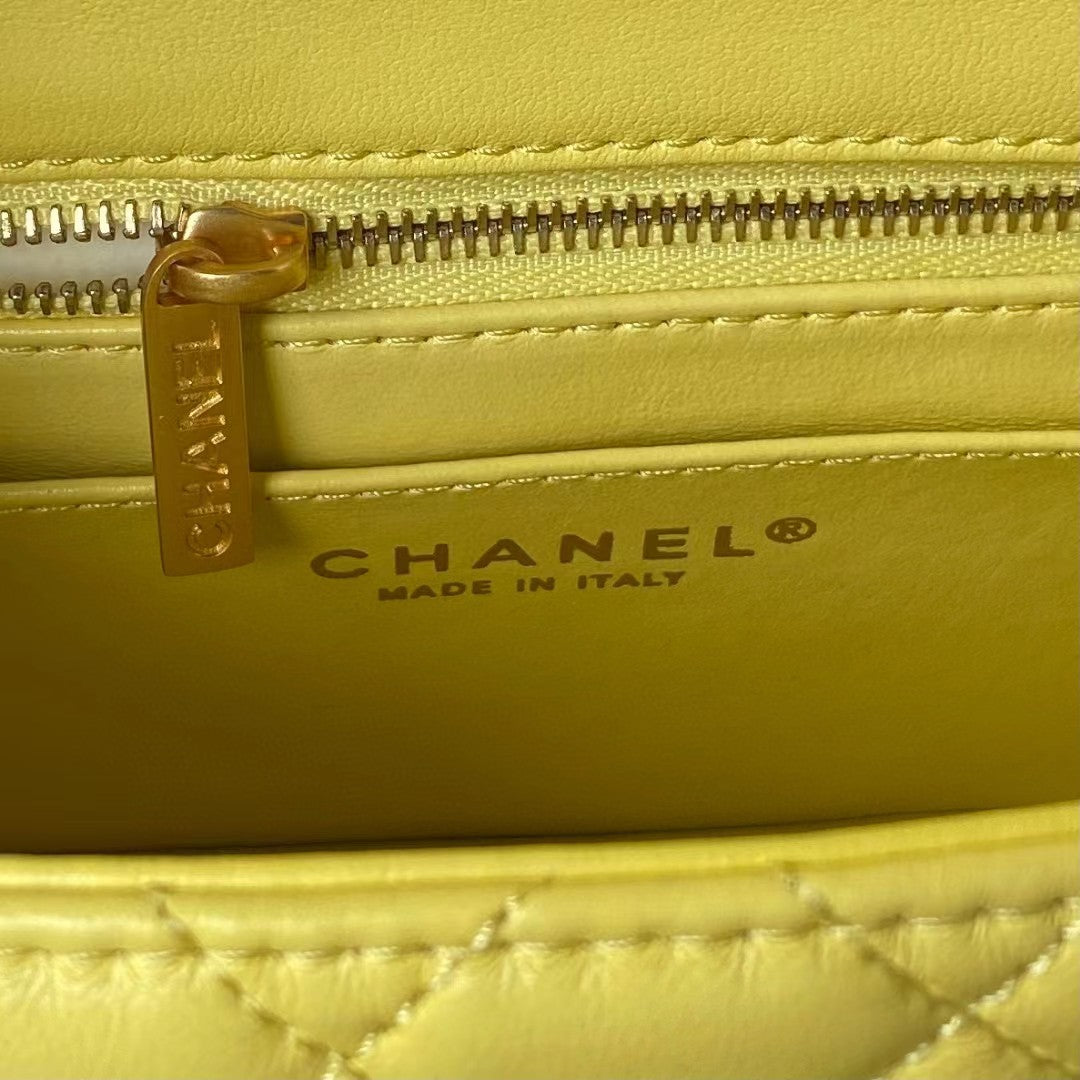 Chanel Lamb Skin Camellia Chain Crossbody Shoulder Bag Yellow High Grade