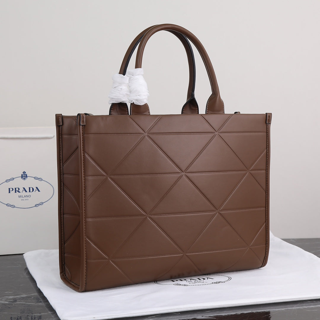 Brown Leather Prada Symbole bag with topstitching Grade 1
