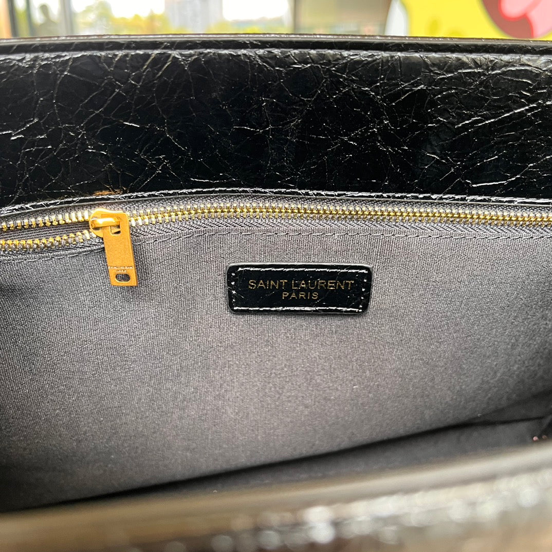 YSL Silver Crinkled Quilted Bag Black Grade 1
