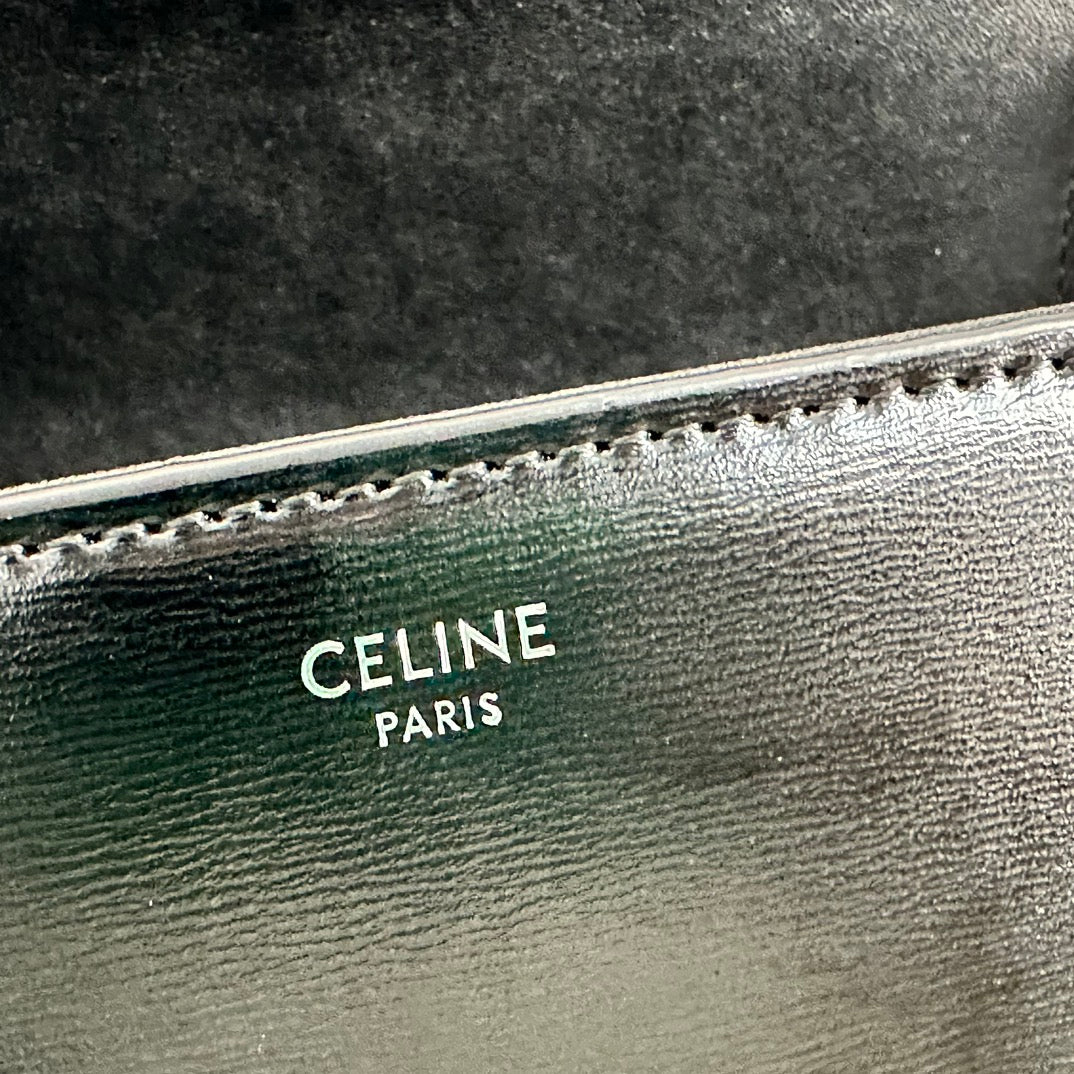 Celine Triomphe CLASSIQUE TRIOMPHE BAG Calf Skin Crossbody Mid Grade - black