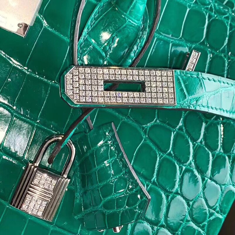 Hermes Birkin Crocodile Leather Jade Green Gemstone