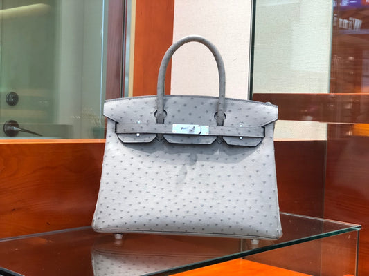 Hermes Birkin Bag Ostrich Leather Grey