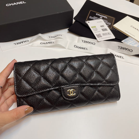Chanel Bi-Fold Black Wallet Calf Skin High Grade