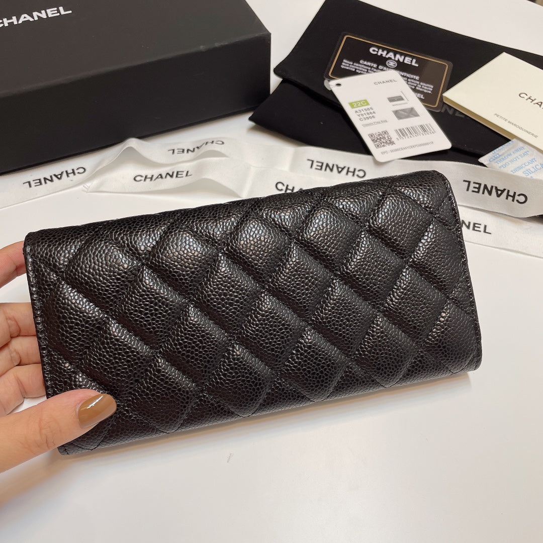 Chanel Bi-Fold Black Wallet Calf Skin High Grade