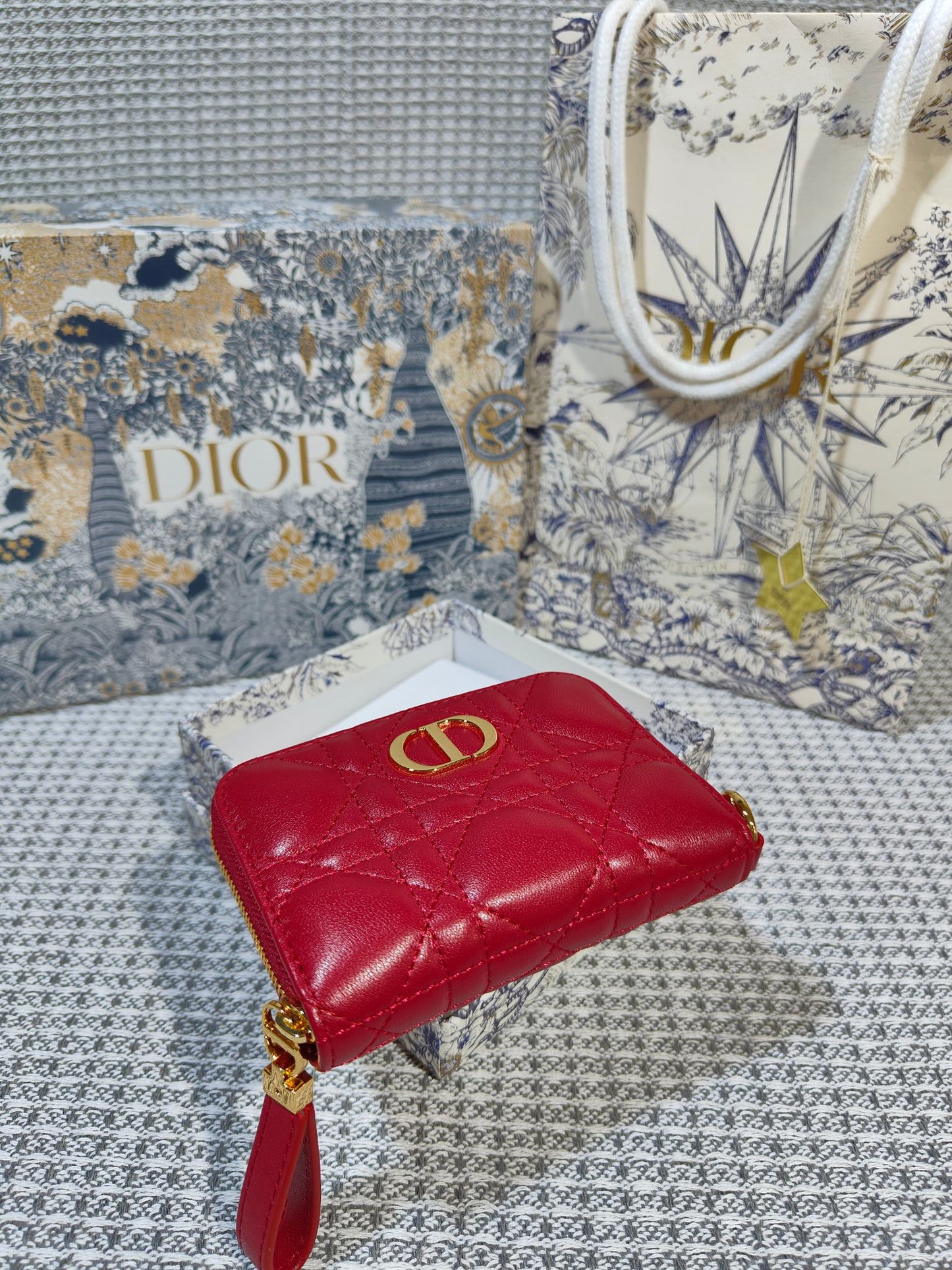 Dior Caro Scarlet Wallet Red High Grade