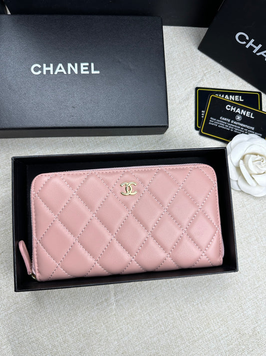 Chanel Pink Long Zipped Wallet High Grade