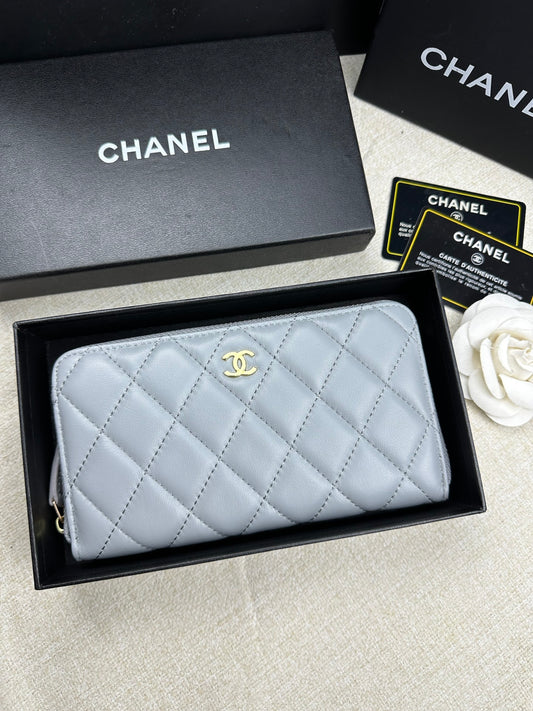Chanel Grey Long Zipped Wallet High Grade